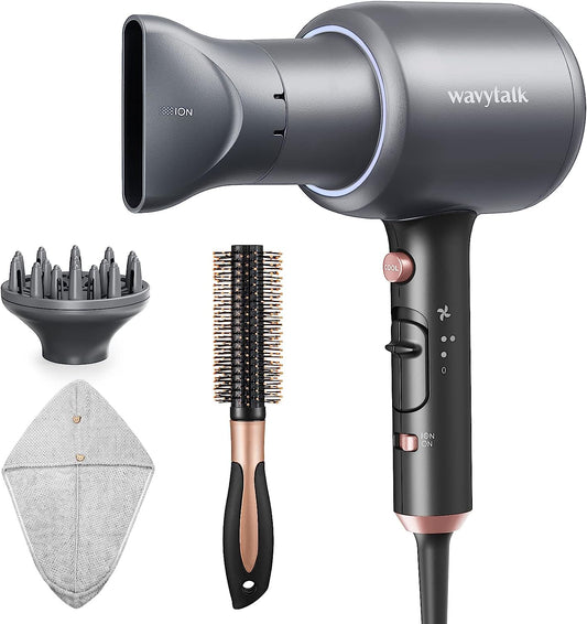 Wavytalk Diffuser Hair Dryer Blow Dryer for Women, Professional Bonnet Hair Dryer with Comb&amp;Drying Towel, 1875W Blow Dryer Hair Dryer with Negative Ionic Hair Care, Fasting Drying Light and Low Noise