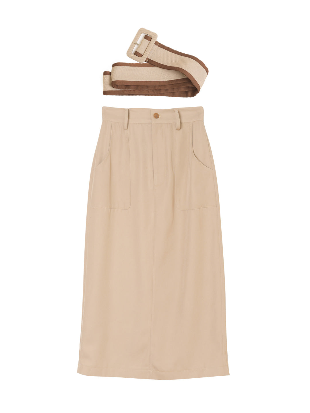 Odette Straight Khaki Midi Skirt