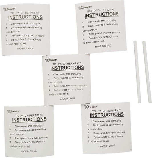 5 pack of tpu pool patch repair kit for air mattress, swimming pool, bounce house, tent, canvas, canopy, pool floats, tubes air bed and inflatable toys with 2 pieces of plastic deflate tubing