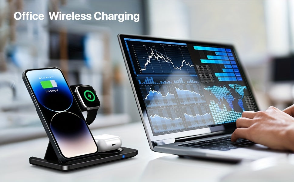 Wireless Charging Station For  Multiple Devices Foldable 3 In 1 Fast Charger Station Stand Dock For IWatch Series 8, 7, 6, SE, 5, 4, 3, 2, Airpods Pro 3, 2,  14Pro, 14, 13, Pro Max, 13 ,12, 11 Pro, X ,Max ,XS, XR, 8