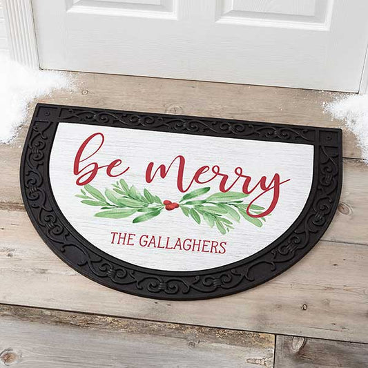 watercolor wreath personalized half round doormat