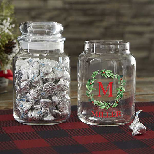 watercolor wreath personalized candy jar