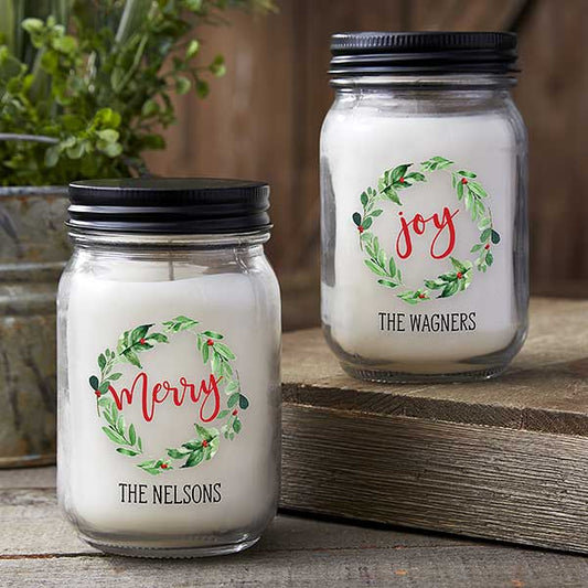 watercolor wreath personalized farmhouse candle jar