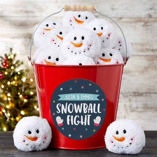 warm winter wishes snowball fight personalized metal bucket