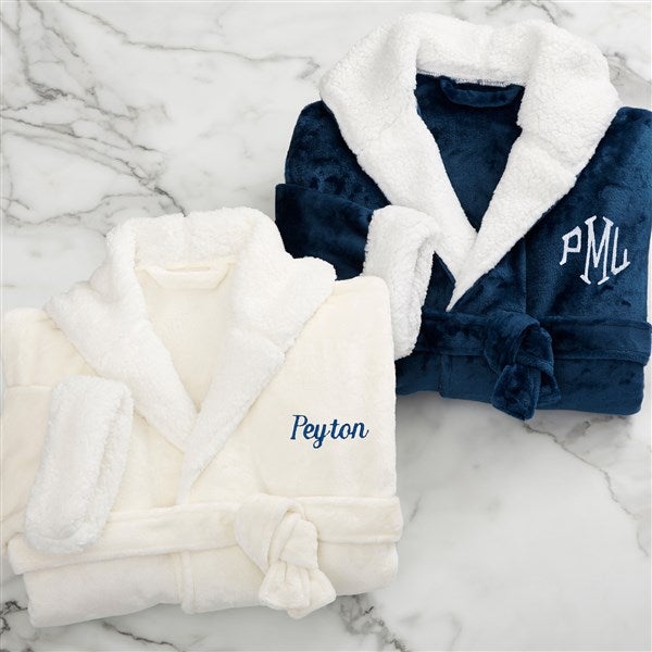 just for him personalized sherpa hooded fleece robe- grey