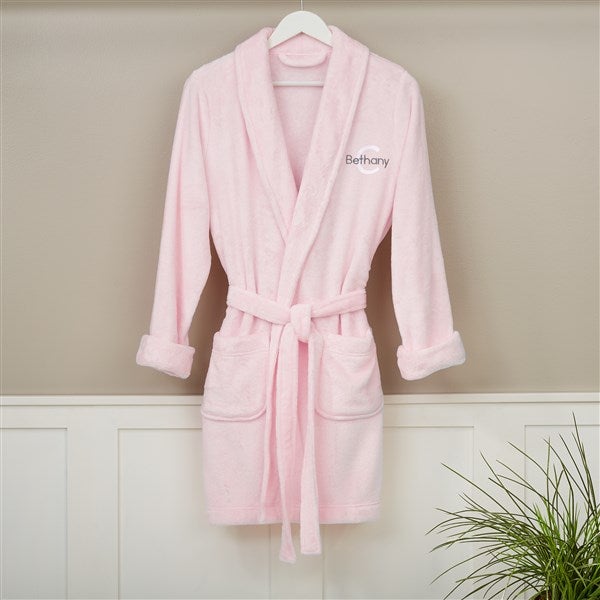 playful name embroidered pink short fleece robe