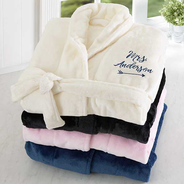 mrs. embroidered luxury ivory fleece robe