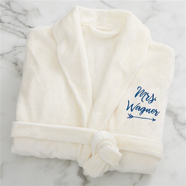 mrs. embroidered luxury ivory fleece robe