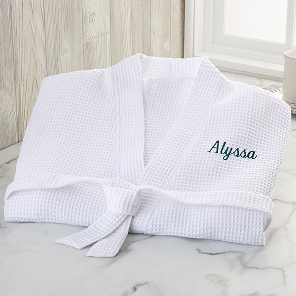 plus size embroidered white waffle weave kimono robe