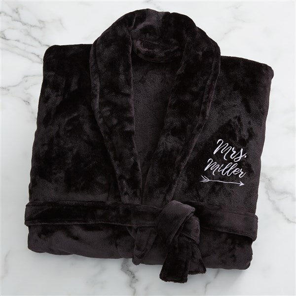 mrs. embroidered luxury black fleece robe