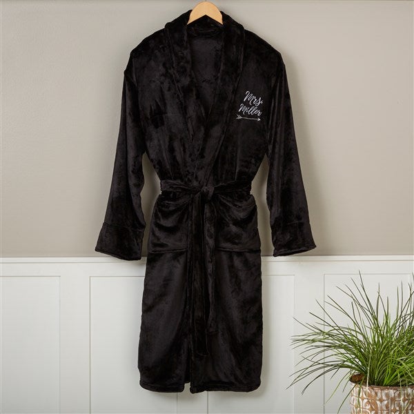 mrs. embroidered luxury black fleece robe