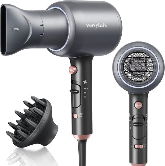 Wavytalk Ionic Hair Blow Dryer with Diffuser for Curly Hair Professional Salon Attachment Diffuser and Concentrator Nozzle for Women Styling Natural
