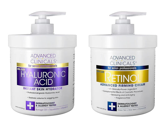 Advanced Clinicals Retinol Cream + Hyaluronic Acid Body Lotion &amp; Face Moisturizer Skin Care Set | Fragrance Free Retinol Body Cream &amp; Hyaluronic Acid Lotion For Crepey Skin, Stretch Marks, &amp; Dry Skin