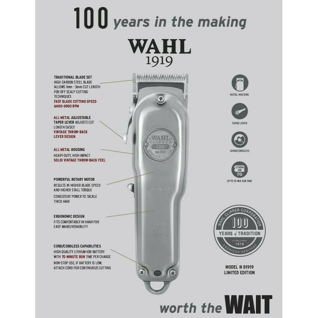Wahl 100 Year Anniversary Limited Edition 1919 Clipper Cordless Set Silver DHL