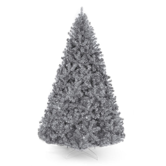 7.5ft Artificial Silver Tinsel Christmas Tree Holiday Decoration w/ 1,749 Branch Tips, Stand