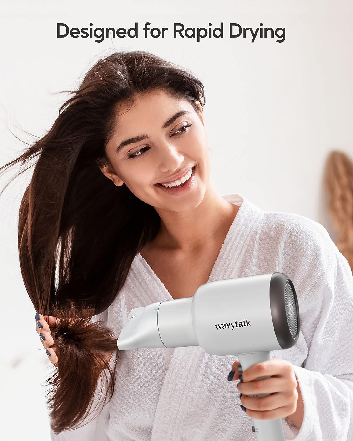 Wavytalk Hair Dryer with Diffuser and Concentrator Professional 1875 Watt Negative Ions Dryer Fast Drying Light and Quiet with Ceramic Technology Nozzle for Women Curly Hair, Matte White