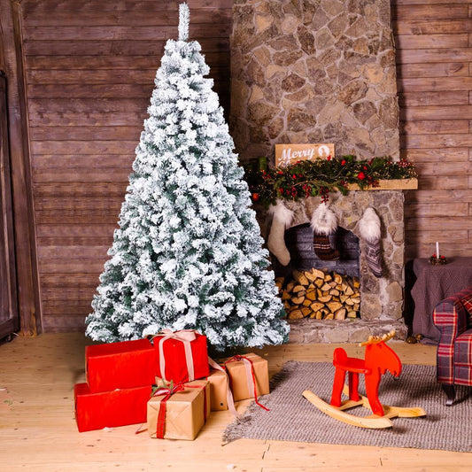 Zimtown 7ft Flocked Artificial Christmas Tree, Automatic Open Snowy Spruce Unlit Xmas Tree, 45.3" Wide