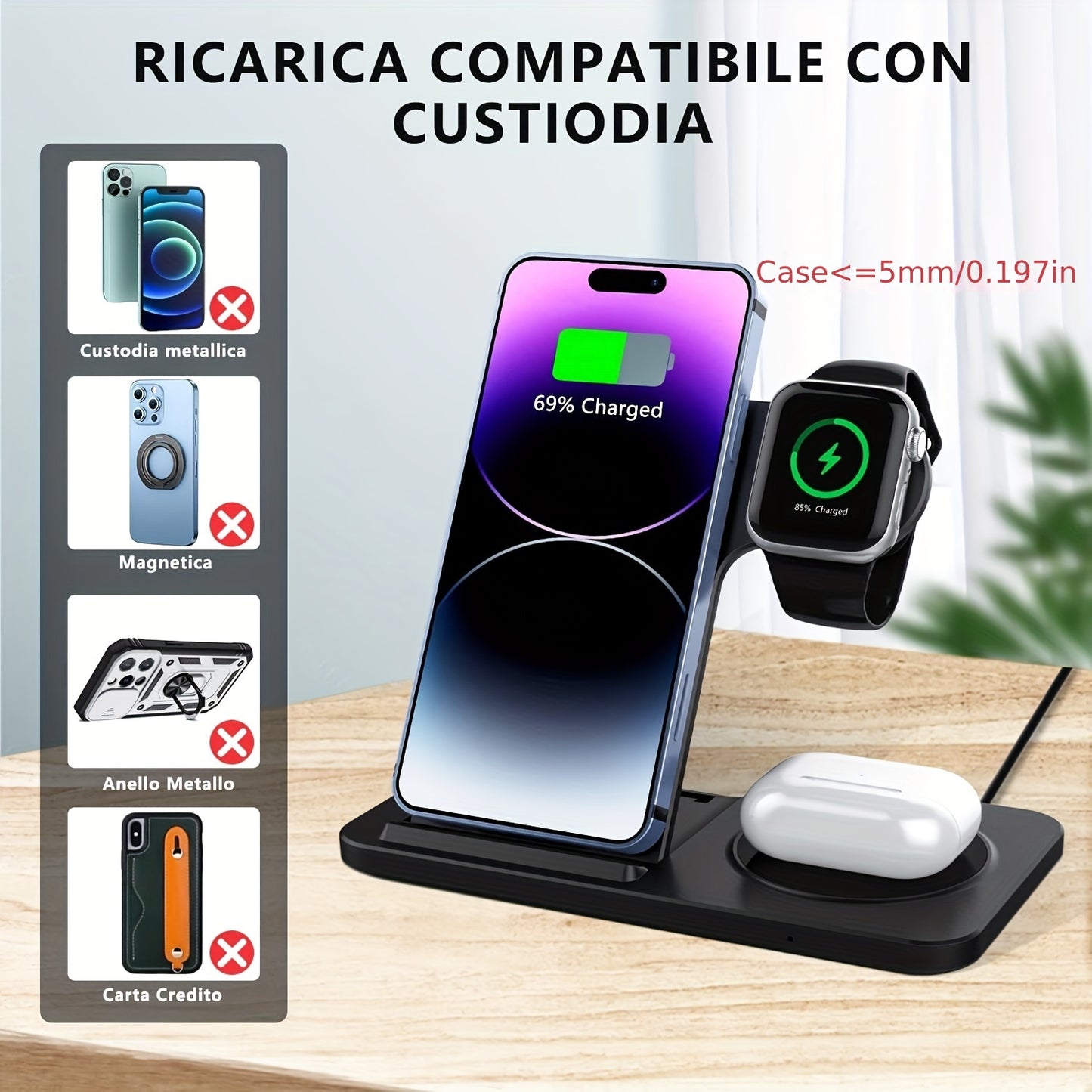Wireless Charging Station For  Multiple Devices Foldable 3 In 1 Fast Charger Station Stand Dock For IWatch Series 8, 7, 6, SE, 5, 4, 3, 2, Airpods Pro 3, 2,  14Pro, 14, 13, Pro Max, 13 ,12, 11 Pro, X ,Max ,XS, XR, 8