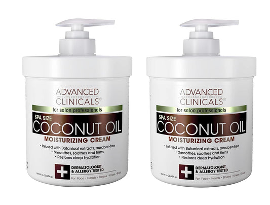 Advanced Clinicals Coconut Body Lotion Moisturizing Cream &amp; Face Lotion For Women &amp; Men | Coconut Lotion | Natural Coconut Oil Cream Skin Care Moisturizer Body Butter Balm For Dry Skin, 16Oz, 2-Pack
