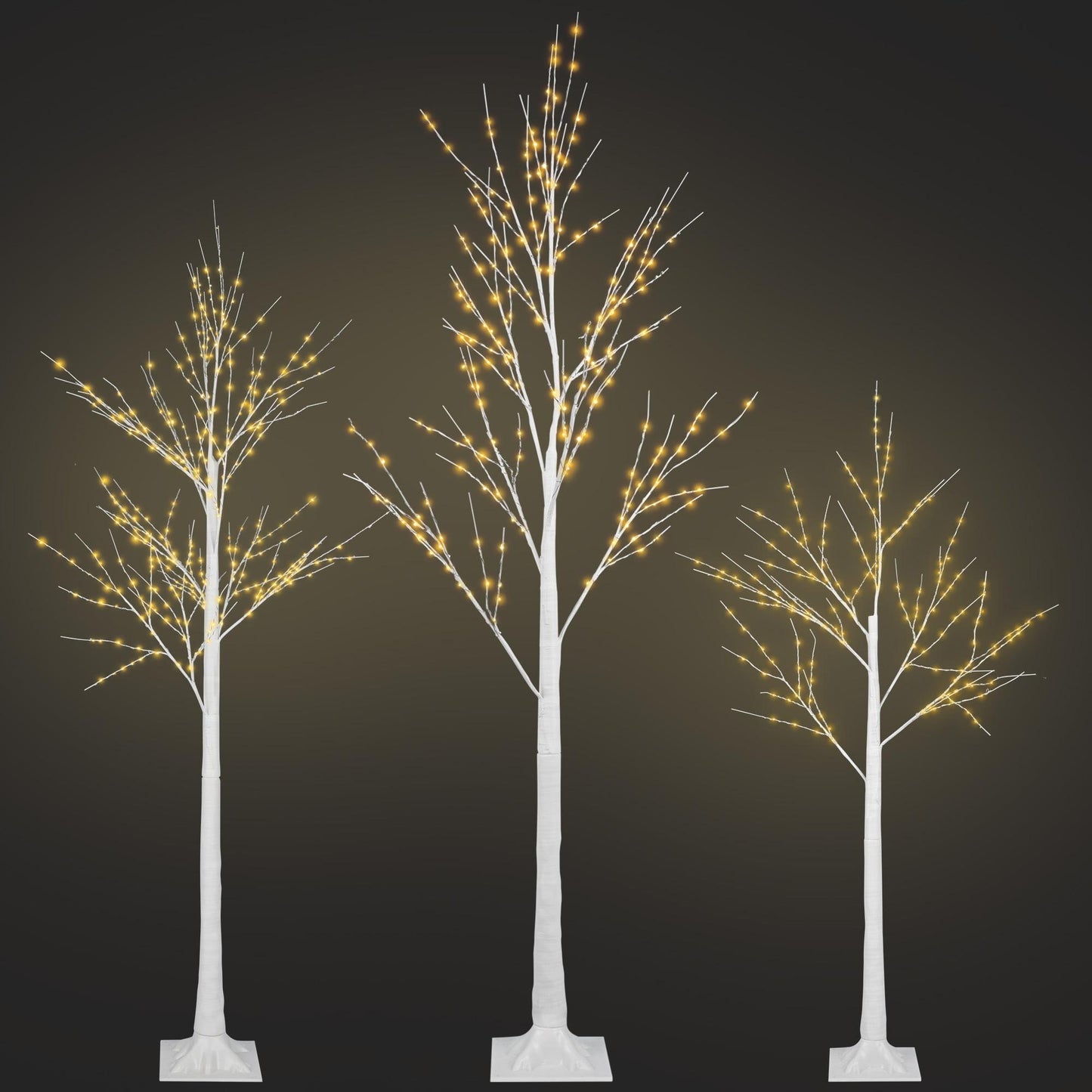 3PCS White Christmas Tree, 4FT 5FT 6FT Prelit Birth Tree Set with LED Lights, Lighted Artificial Christmas Tree for Holiday Xmas Party Decoration Indoor Outdoor Decor