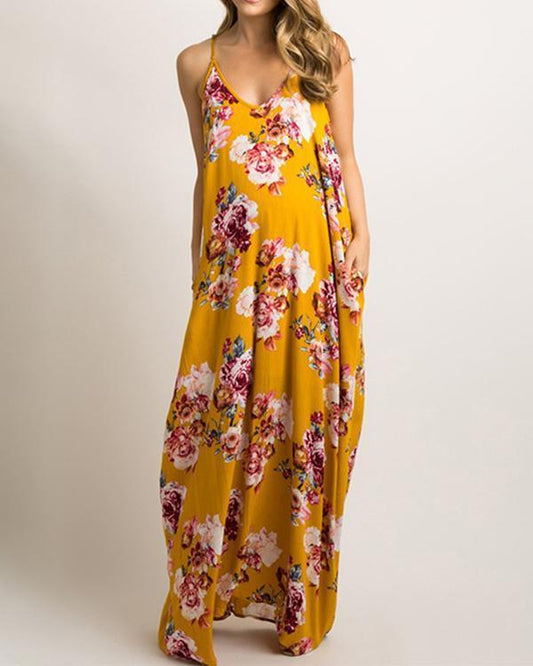 women maternity loose fit multiflora v-neck maxi dress