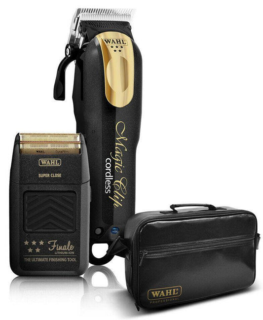 Wahl 5 Star Magic Clip Black/Gold Cordless Clipper+Finale Shaver Lithium Ion+Bag