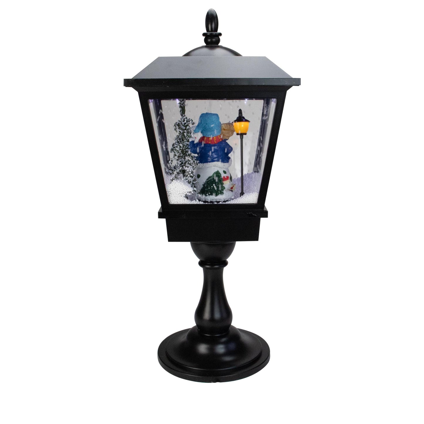 25" Snowman With a Broom and Toys Snowing Black Christmas Street Lamp