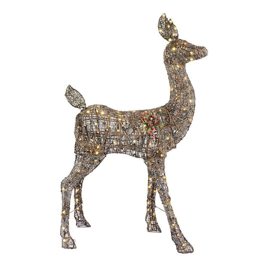 54 in Warm White LED Meadow Frost Brown Doe Holiday Yard Decoration