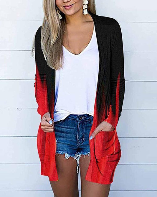 women's contrast pockets autumn cardigan