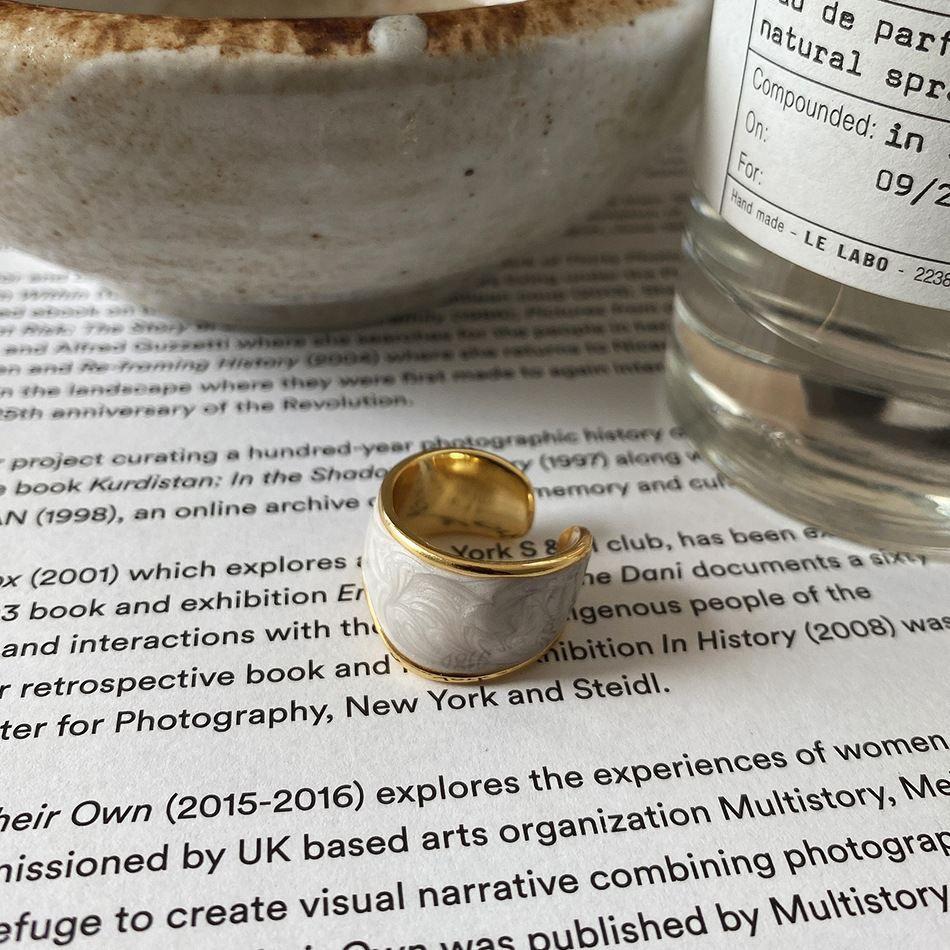 white enamel bread 925 sterling silver adjustable ring