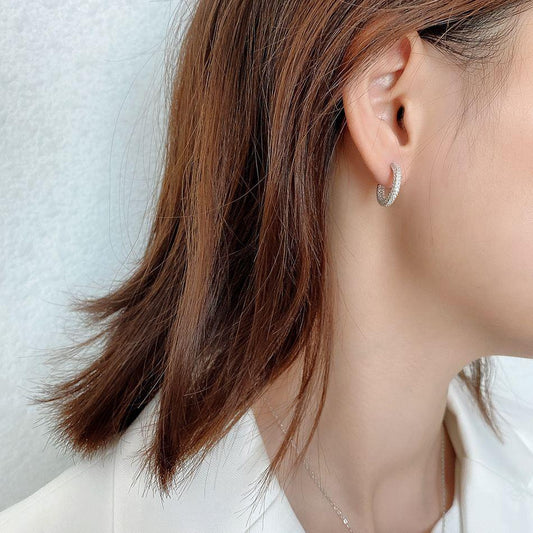 women cz c shape circle 925 sterling silver hoop earrings