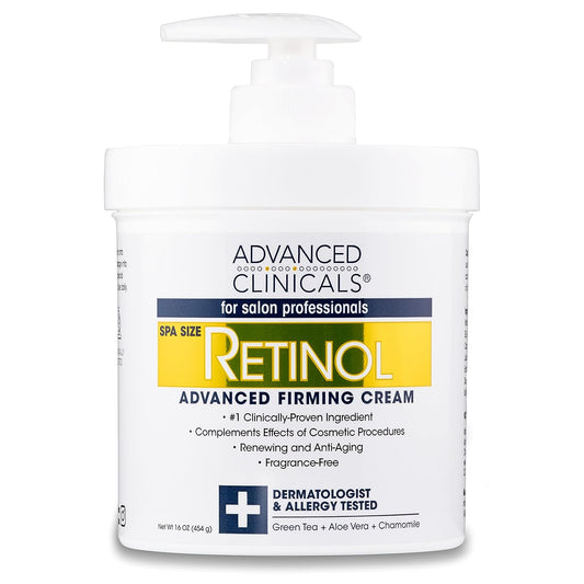 Advanced Clinicals Retinol Body Lotion Moisturizer Face Lotion &amp; Body Cream | Crepey Skin Care Treatment | Fragrance Free Retinol Cream Targets Look Of Crepe Skin, Wrinkles, Sagging Skin, Large 16 Oz