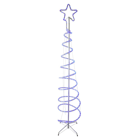 7? Blue Spiral Rope Light Tree with Star Tree Topper Christmas Yard Decor