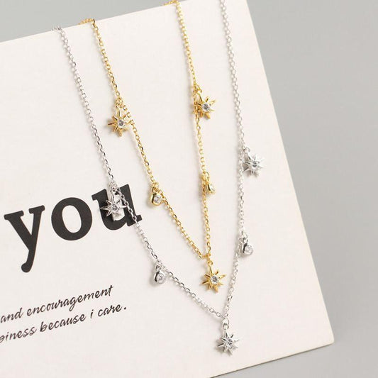 women cz stars 925 sterling silver necklace