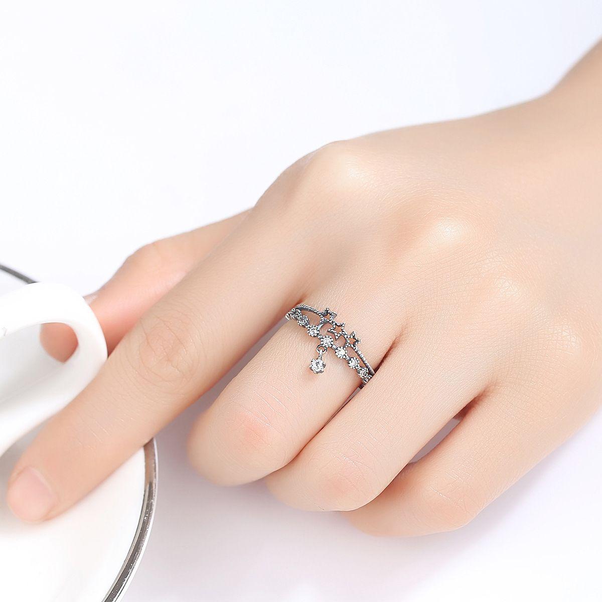 vintage star cz double layer 925 sterling silver adjustable ring