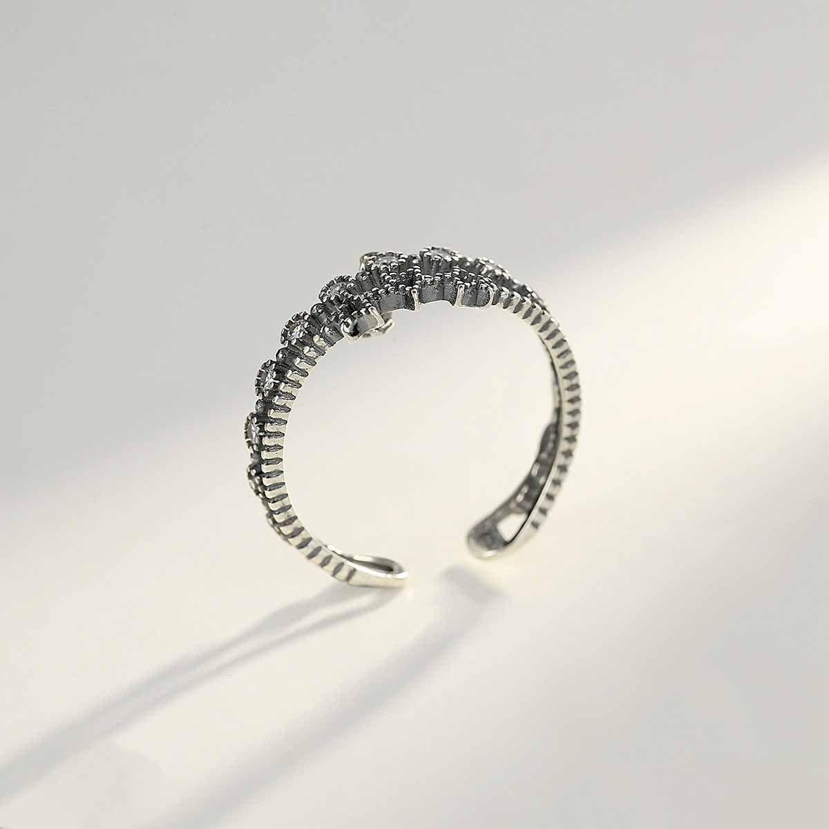 vintage star cz double layer 925 sterling silver adjustable ring