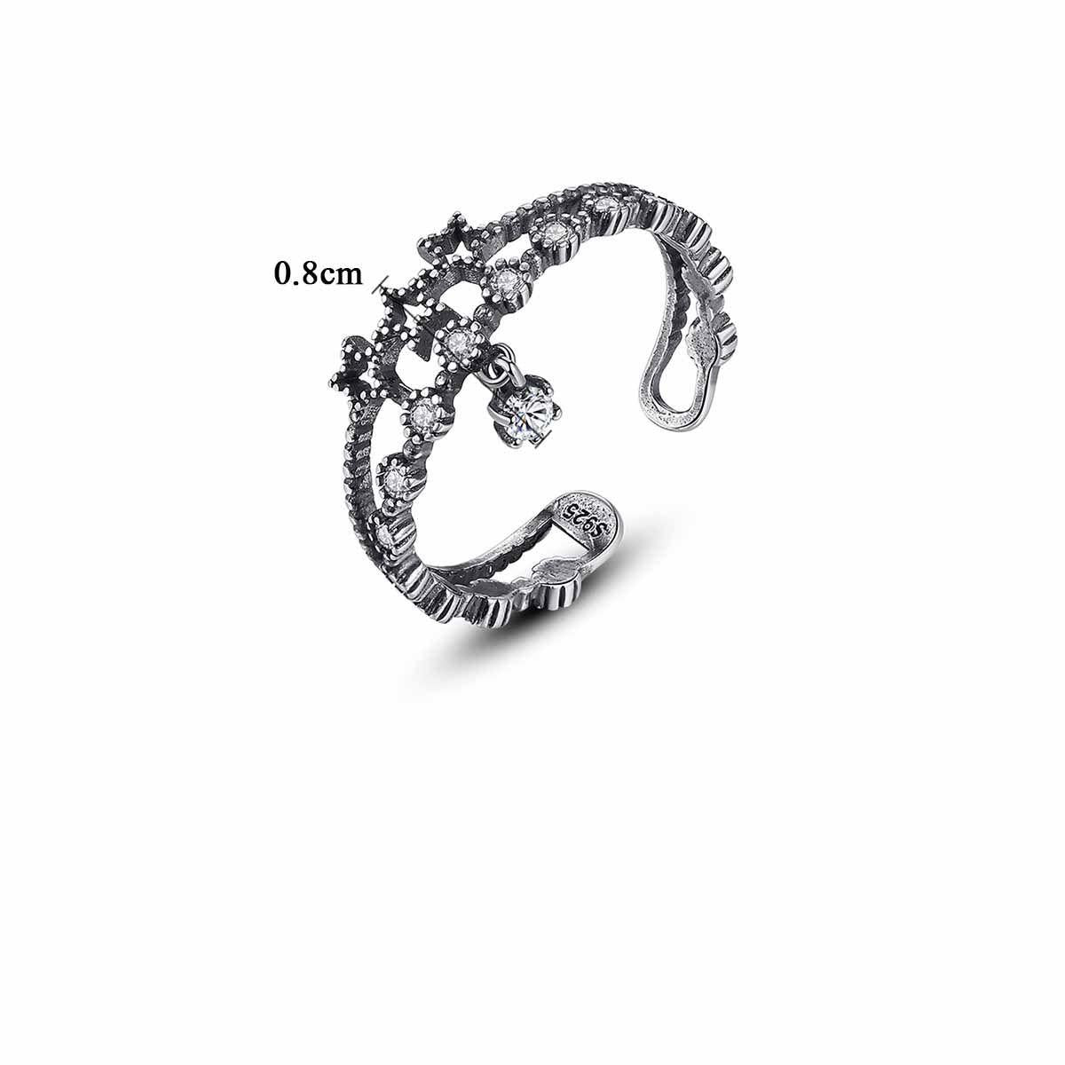 vintage star cz double layer 925 sterling silver adjustable ring