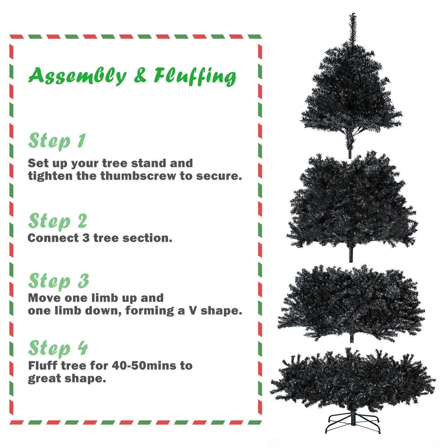 7.5ft Black Christmas Tree, Black Artificial Christmas Tree, 1750 PVC Branch Tips, Classic Xmas Tree with Metal Hinges and Sturdy Metal Stand, Seasonal Holiday Decoration for Home, Office, Party