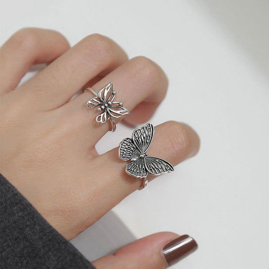 vintage flying butterfly 925 sterling silver adjustable ring
