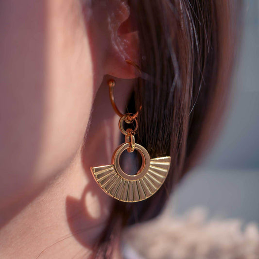 women strips fan 925 sterling silver hoop earrings