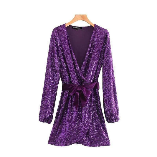 women sequin v-neck mini dress