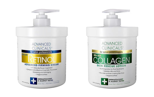 Advanced Clinicals Retinol Body Cream &amp; Collagen Body Lotion Skin Care Set. Anti-Aging Body &amp; Face Moisturizing Creams Repair Wrinkles, Fine lines, &amp; Firm Sagging Skin. 16 Oz (2-Pack Bundle)