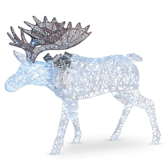 50 in. Moose with Glitter and 200 Cool White Twinkling LED Lights