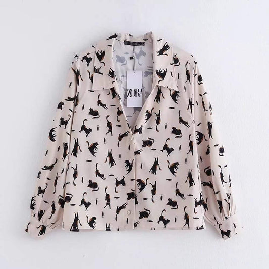 women's cat print blouse